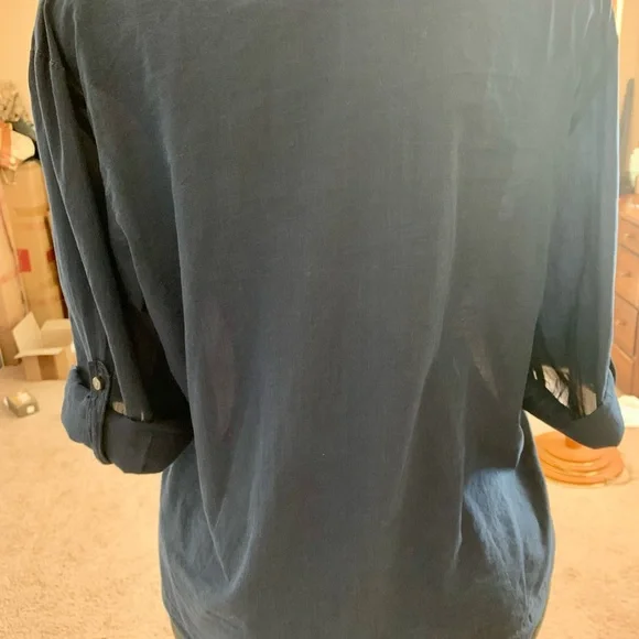 J Crew Camp Collar Shirt Womens 12 Blue V
Neck Cotton Voile Button Up Roll Tab - Picture 8 of 11